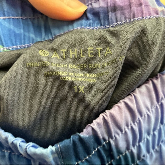 Athleta Mesh Racer 4” Watercolor print shorts - Picture 2 of 5